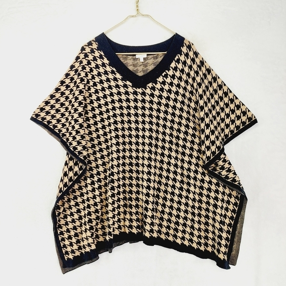 Talbots Black & Brown V-Neck Poncho Sweater 3312 - Picture 1 of 6